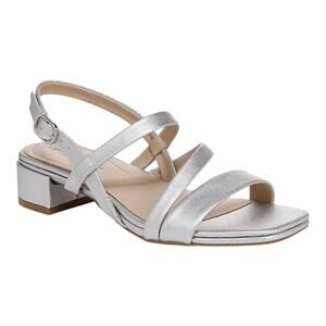 LifeStride Women's Janet Square Toe Slingback Dress Sandals Silver Size 9 1/2 M